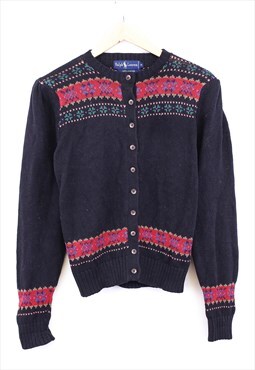 Vintage Ralph Lauren Cardigan Black Button Up Aztec Pattern 