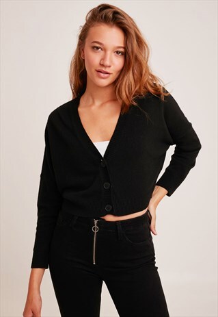SUBDUED BLACK CROPPED CARDIGAN