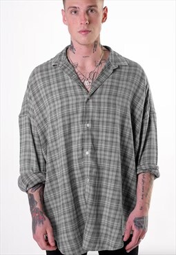 54 Floral Flannel Checked Washed Over Shirt - Grey Black 