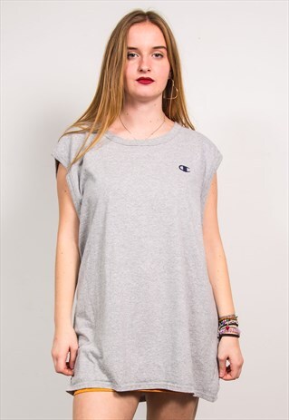 CHAMPION VINTAGE 90'S GREY SLEEVELESS VEST TOP T-SHIRT