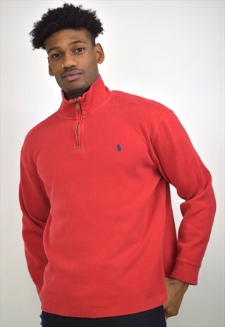VINTAGE 90S POLO RALPH LAUREN RED 3/4 ZIP JUMPER