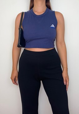 Reworked Vintage Adidas Navy 90s Tank Crop Top