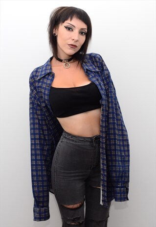 VINTAGE 90'S GRUNGE CHECKED FLANNEL SLOUCHY SHIRT