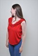 90'S EVENING TOP, VINTAGE SLEEVELESS RED BLOUSE