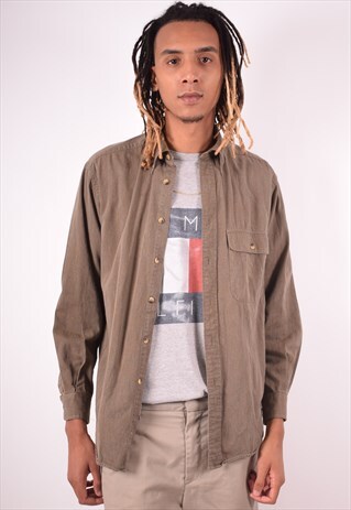 NAUTICA MENS VINTAGE SHIRT MEDIUM KHAKI 90S