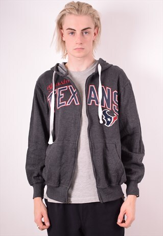 NFL MENS VINTAGE TEXANS HOODIE JACKET LARGE GREY 90S