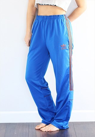 VINTAGE 1990S ADIDAS BLUE 3 STRIPE HIGH WAISTED TRACK PANTS