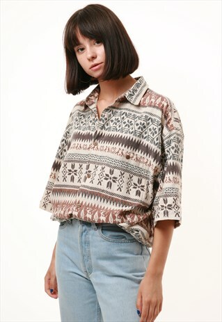 90S VINTAGE OLDSCHOOL PATTERN COTTON SHIRT 15436