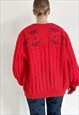 VINTAGE 80S BOXY BOW BEAD EMBROIDERY RED KNIT CARDIGAN M