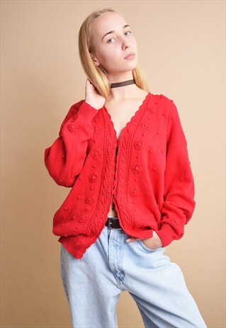 90'S RETRO KNITTED OVERSIZED MOMS CARDIGAN TOP