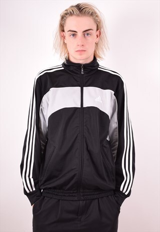 ADIDAS MENS VINTAGE TRACKSUIT TOP JACKET MEDIUM BLACK 90S