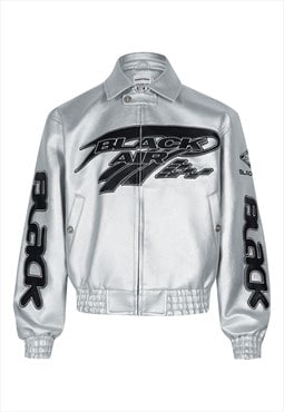 Faux leather racing jacket motorsport bomber motorcycle coat