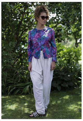 VINTAGE 70'S MULTI COLOUR PATTERNED LONG SLEEVE SILK JACKET