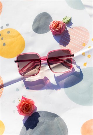 Magenta Elegant Square Side Metal Detail Sunglasses