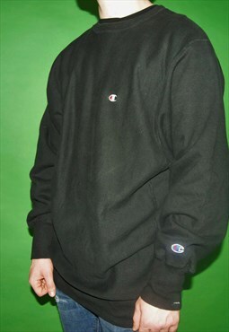 Vintage Y2K Champion Black Oversized Jumper Sweatshirt, XL