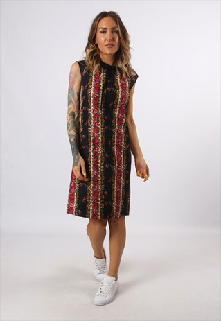 DRESS FLORAL PATTERNED PRINT VINTAGE KNEE LENGTH UK 10 (G3L