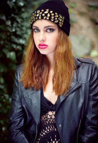 BLACK BEANIE HAT, BEANIE HAT, EMBELLISHED HAT