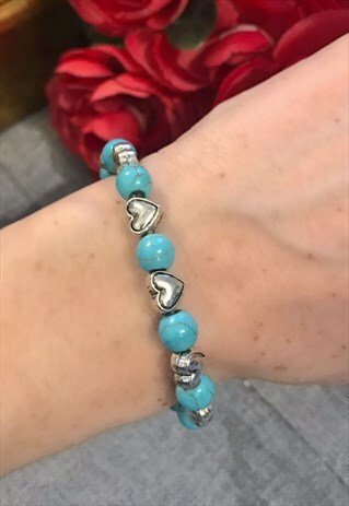 BLUE & GREY HEARTS BEADED BRACELET