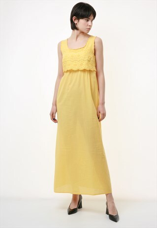 80S VINTAGE SUMMER SUNDRESS SLEEVELESS YELLOW DRESS 2417