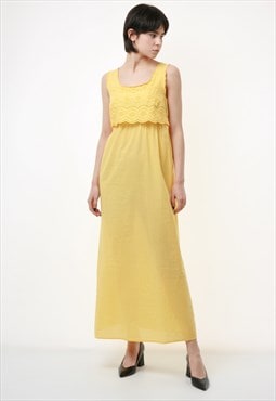 80s Vintage Summer Sundress Sleeveless Yellow Dress 2417