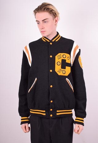 MENS VINTAGE SPC CHAMPS BOMBER JACKET XL BLACK 90'S