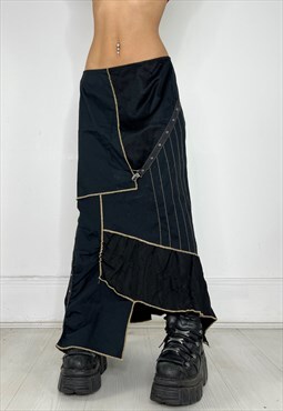 Vintage 90s Maxi Skirt Textured Layered Grunge Cyber Y2k 