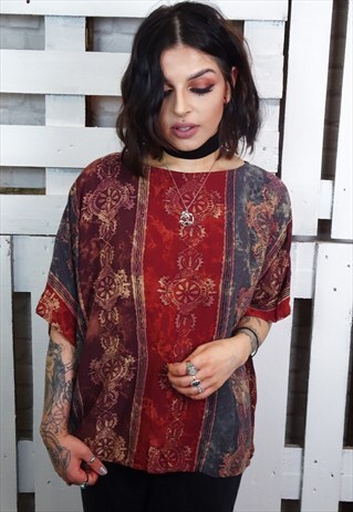 BOHO ABSTRACT PRINT OVERSIZED T-SHIRT