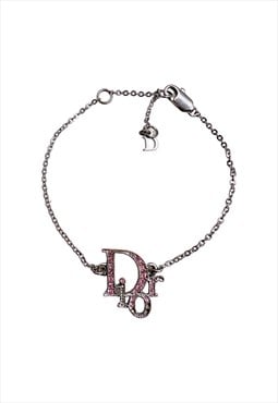 Dior Bracelet Monogram Silver Pink Crystal Logo Chain Metal 