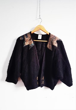 Vintage Black Wool Textile Cropped Sweater Size S/M