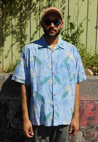 90S CLASSIC HAWAIIAN PALM FLORAL PATTERN SHIRT LARGE