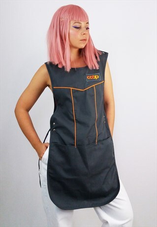 VINTAGE 90'S WORK-WEAR SNAP-ON TOP / VEST GREY ORANGE