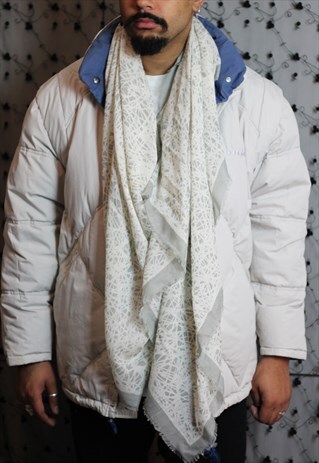BALENCIAGA GEOMETRIC PRINT OVERSIZED WOOL SILK BLEND SCARF