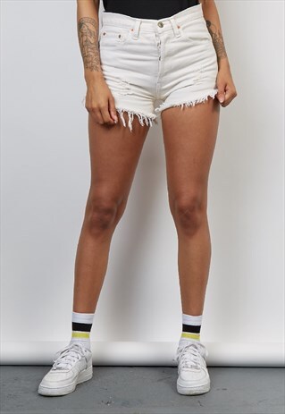 VINTAGE 90'S LEVI'S REWORKED OFF-WHITE DENIM SHORTS