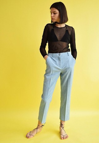 80'S RETRO PASTEL BLUE STRAIGHT CAPRI TROUSERS