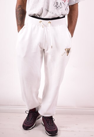 MAJESTIC MENS VINTAGE TRACKSUIT TROUSERS SMALL WHITE 90S