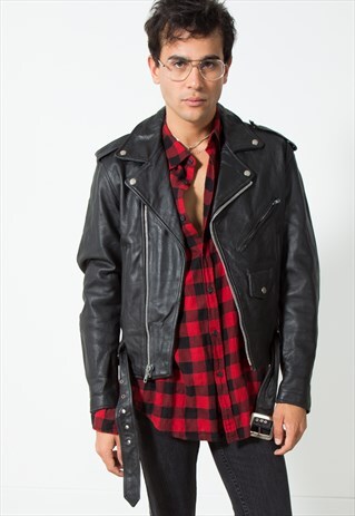 VINTAGE BIKER LEATHER JACKET / S6
