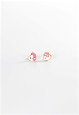 Pink and White Ying Yang Heart Earrings
