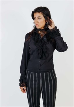 Vintage 00s Goth Shirt With Lace Ruffles