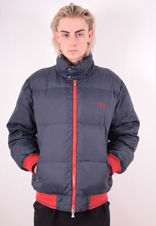 FRED PERRY MENS VINTAGE PADDED JACKET XL NAVY BLUE 90S
