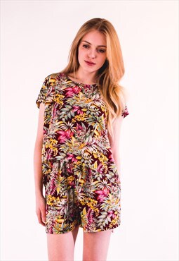 T-Shirt and Shorts Co-ord Set in Summer Tropical Botanical 