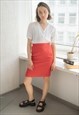 Vintage 80's High Waisted Red Midi Skirt