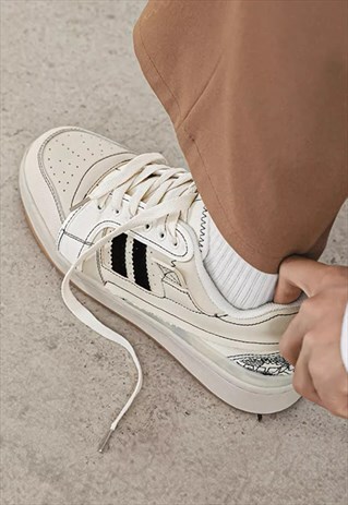 CLASSIC SNEAKERS CHUNKY SOLE SKATER SHOES IN CREAM