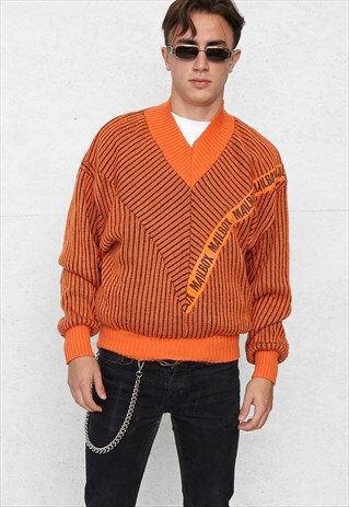 VINTAGE ORANGE V-NECK KNIT JUMPER