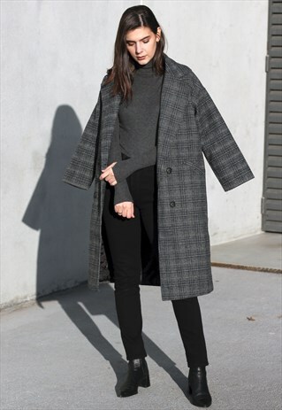 LONGLINE PLAID COAT