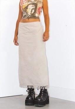 Vintage y2k  Linen Beige Cargo Long Skirt