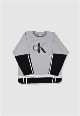 Vintage 90s Calvin Klein Spellout Logo Sweatshirt in Grey
