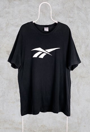 VINTAGE REEBOK CLASSIC BLACK T-SHIRT SPELL OUT GRAPHIC XXL
