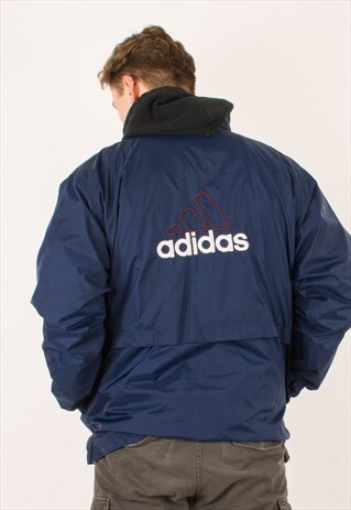VINTAGE BLUE ADIDAS WINDBREAKER JACKET LARGE