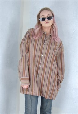 Vintage 80's retro baggy tailored stripped shirt in brown 
