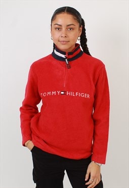 Women's Tommy Hilfiger Red Fleece Zip Neck Sweatshirt